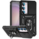 For Samsung Galaxy S23 FE Case Slide Camera Lid PC+TPU Cellphone Cover with Ring Kickstand