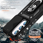 For Samsung Galaxy S23 FE Case Slide Camera Lid PC+TPU Cellphone Cover with Ring Kickstand