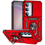 For Samsung Galaxy S23 FE Case Slide Camera Lid PC+TPU Cellphone Cover with Ring Kickstand