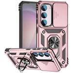 For Samsung Galaxy S23 FE Case Slide Camera Lid PC+TPU Cellphone Cover with Ring Kickstand