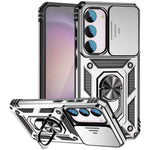 For Samsung Galaxy S23 FE Case Slide Camera Lid PC+TPU Cellphone Cover with Ring Kickstand