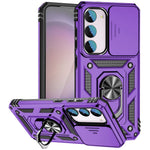 For Samsung Galaxy S23 FE Case Slide Camera Lid PC+TPU Cellphone Cover with Ring Kickstand