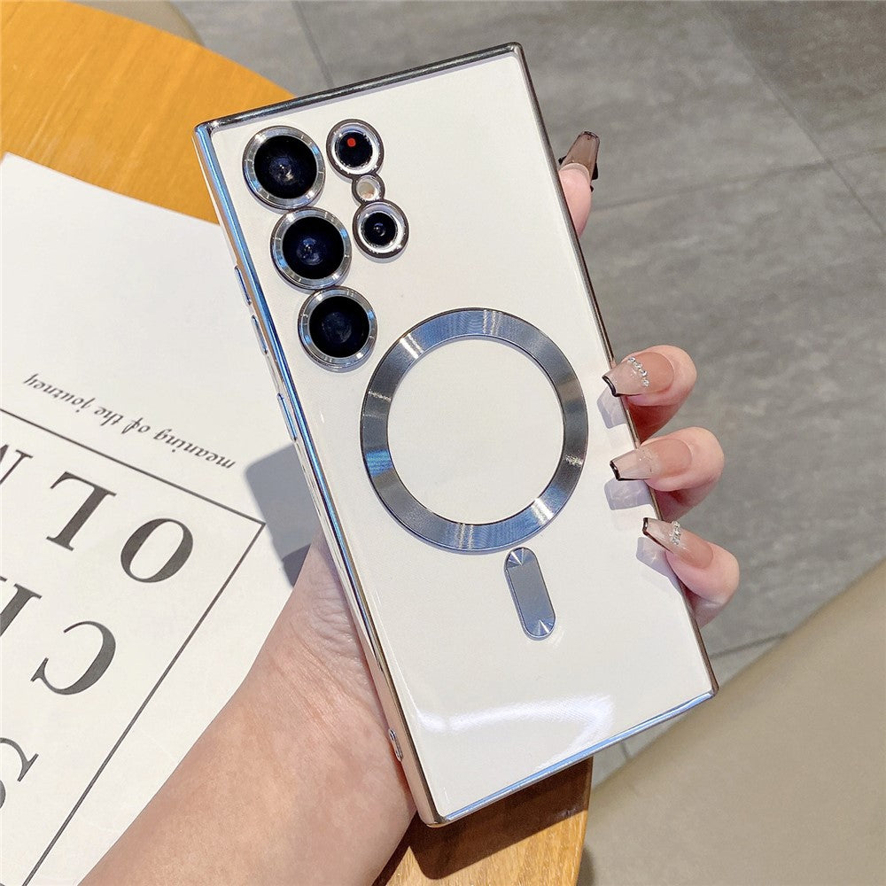 Samsung Galaxy S22 Ultra 5G-skal Elektropläterat TPU Magnetiskt mobilskal med Linsfilm
