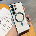 Samsung Galaxy S22 Ultra 5G-skal Elektropläterat TPU Magnetiskt mobilskal med Linsfilm