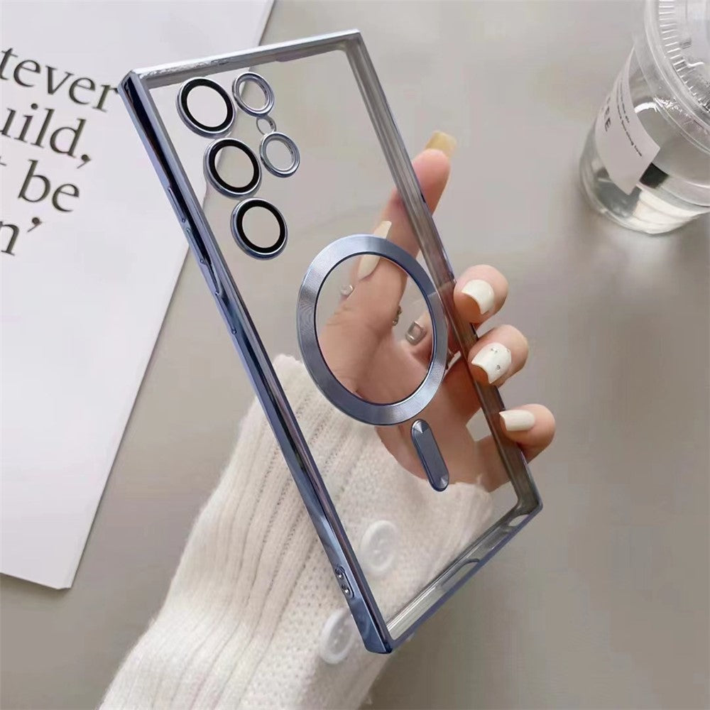 Samsung Galaxy S22 Ultra 5G-skal Elektropläterat TPU Magnetiskt mobilskal med Linsfilm