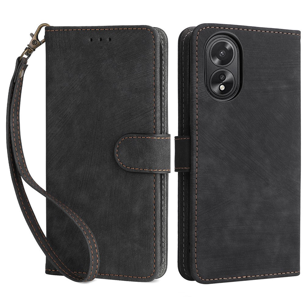 For Oppo A18 4G / A38 4G Leather Case RFID Blocking Wallet Phone Cover with Strap