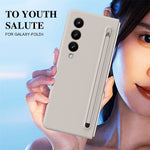 For Samsung Galaxy Z Fold4 5G Case Anti-Drop PC Phone Cover with Stylus / Tempered Glass Film