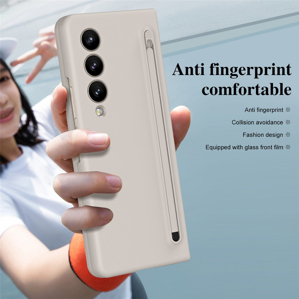 For Samsung Galaxy Z Fold4 5G Case Anti-Drop PC Phone Cover with Stylus / Tempered Glass Film