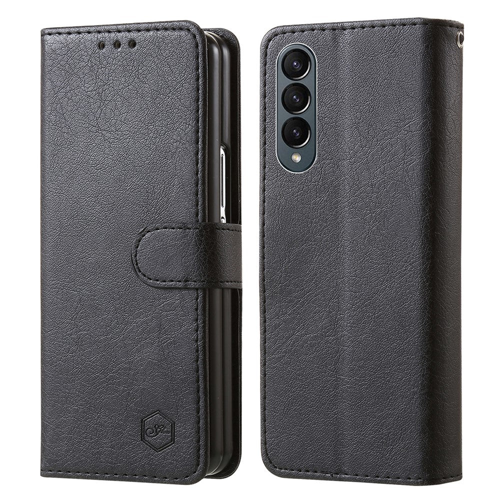 For Samsung Galaxy Z Fold4 5G Case PU Leather Shockproof Case Solid Color Wallet Phone Cover