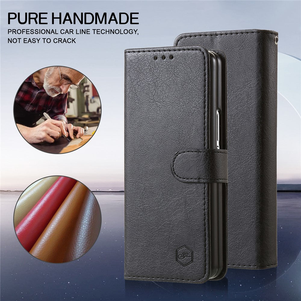 For Samsung Galaxy Z Fold4 5G Case PU Leather Shockproof Case Solid Color Wallet Phone Cover