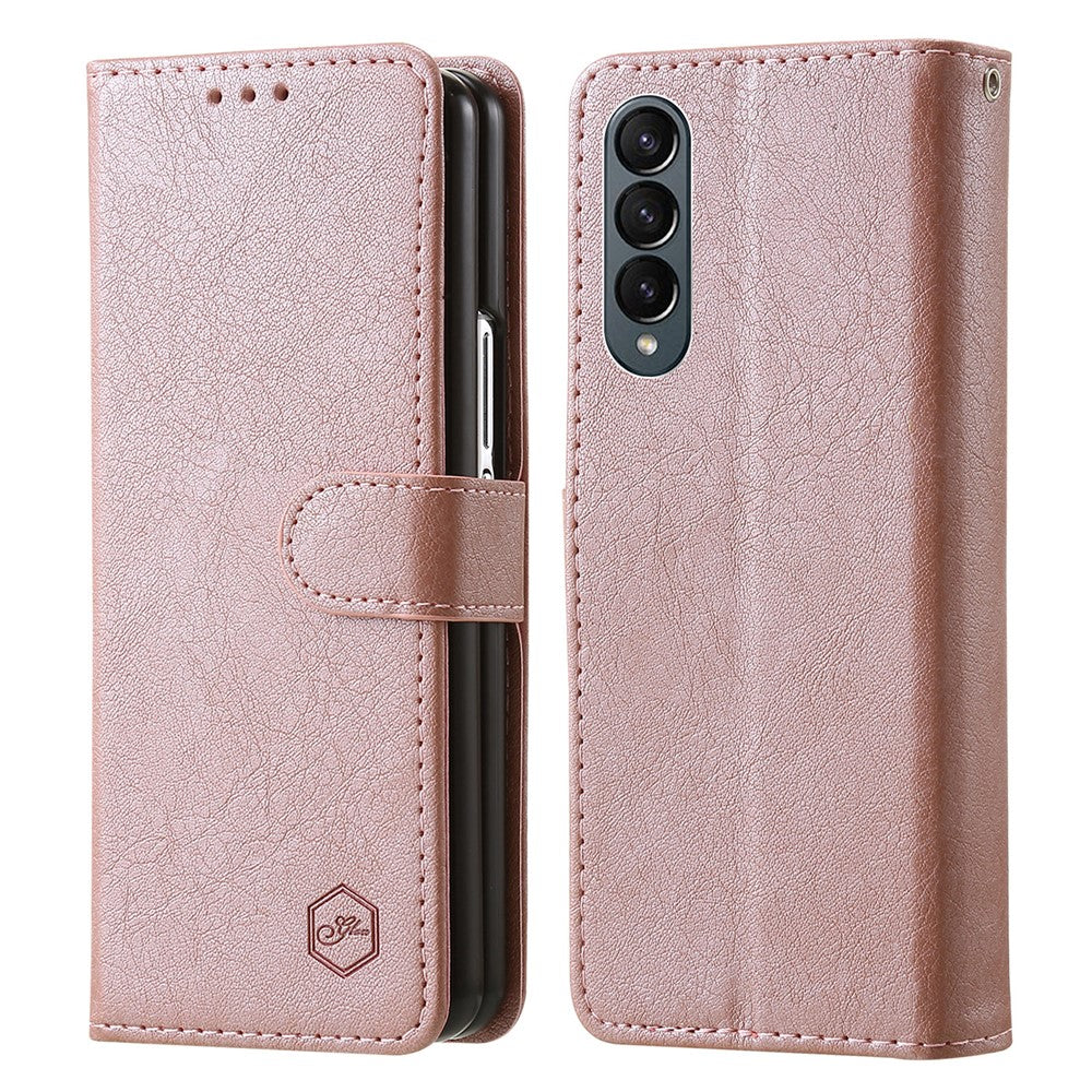 For Samsung Galaxy Z Fold4 5G Case PU Leather Shockproof Case Solid Color Wallet Phone Cover