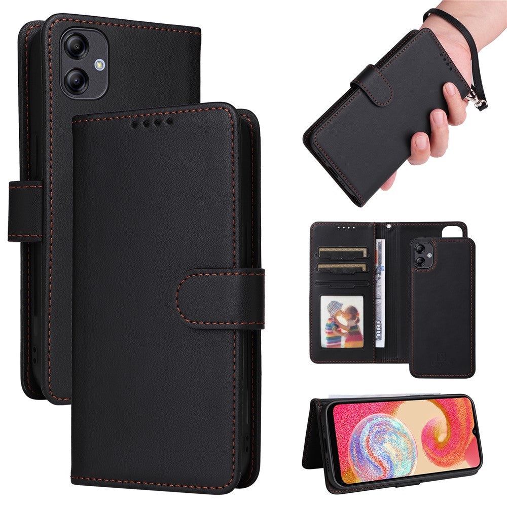 For Samsung Galaxy A04e 4G / F04 4G / M04 4G Magnetic Case BETOPNICE Detachable PU Leather Phone Cover with Strap