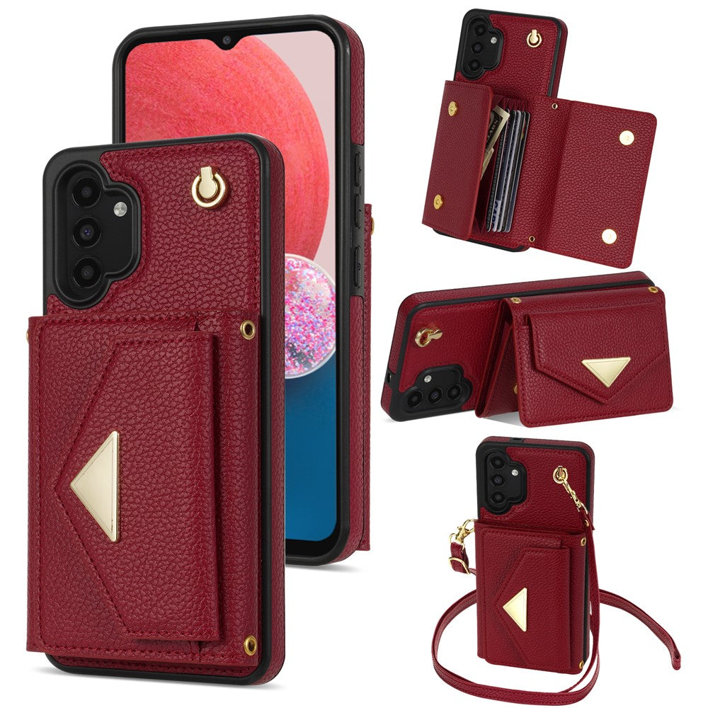 Til Samsung Galaxy A13 4G / 5G Cover Anti-fald PU Læder+TPU Kortholder Cover med Skulderrem