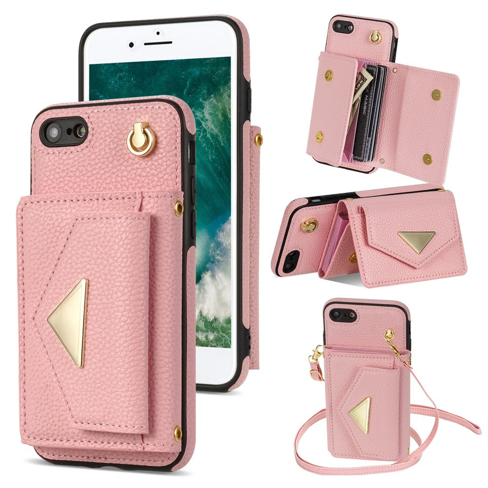 Til iPhone 7 / 8 / SE (2020) / SE (2022) Cover Læder+TPU Kortholder Skal med Skulderrem