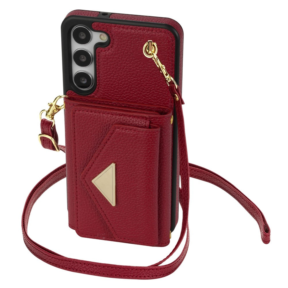 For Samsung Galaxy S23+ Case Organ Card Bag PU Leather+TPU Shell with Shoulder Strap