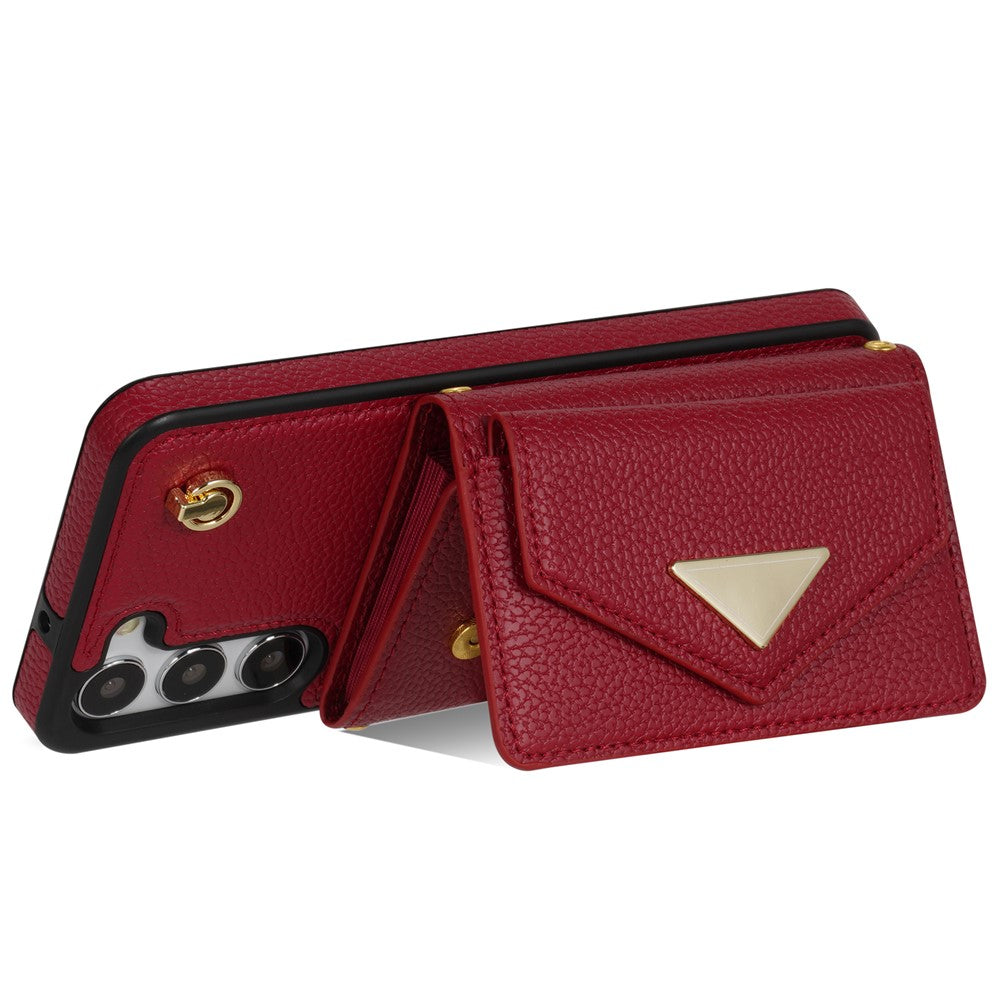 For Samsung Galaxy S23+ Case Organ Card Bag PU Leather+TPU Shell with Shoulder Strap