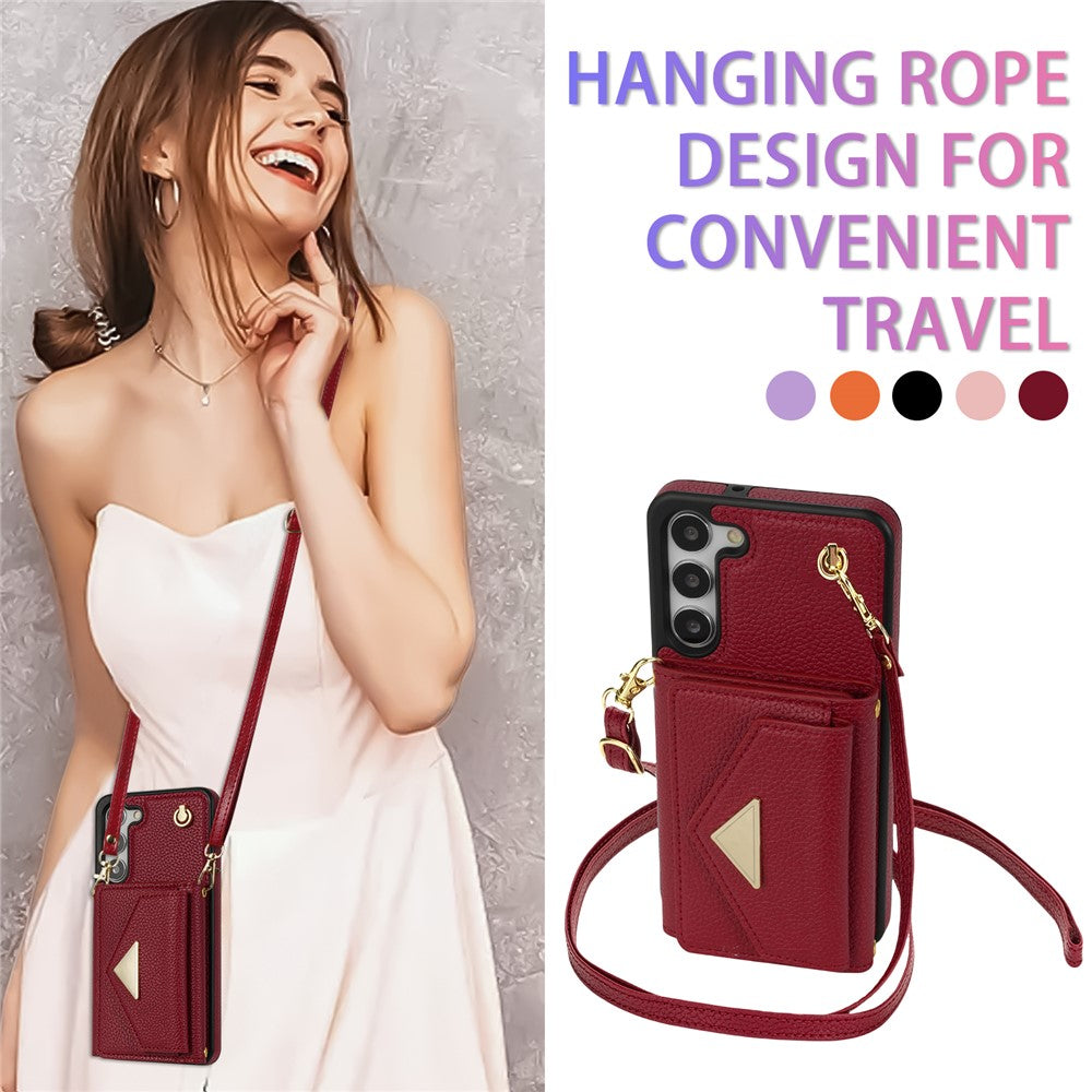 For Samsung Galaxy S23+ Case Organ Card Bag PU Leather+TPU Shell with Shoulder Strap