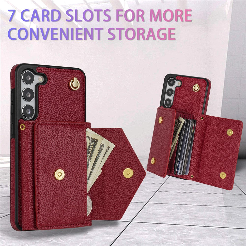 For Samsung Galaxy S23+ Case Organ Card Bag PU Leather+TPU Shell with Shoulder Strap