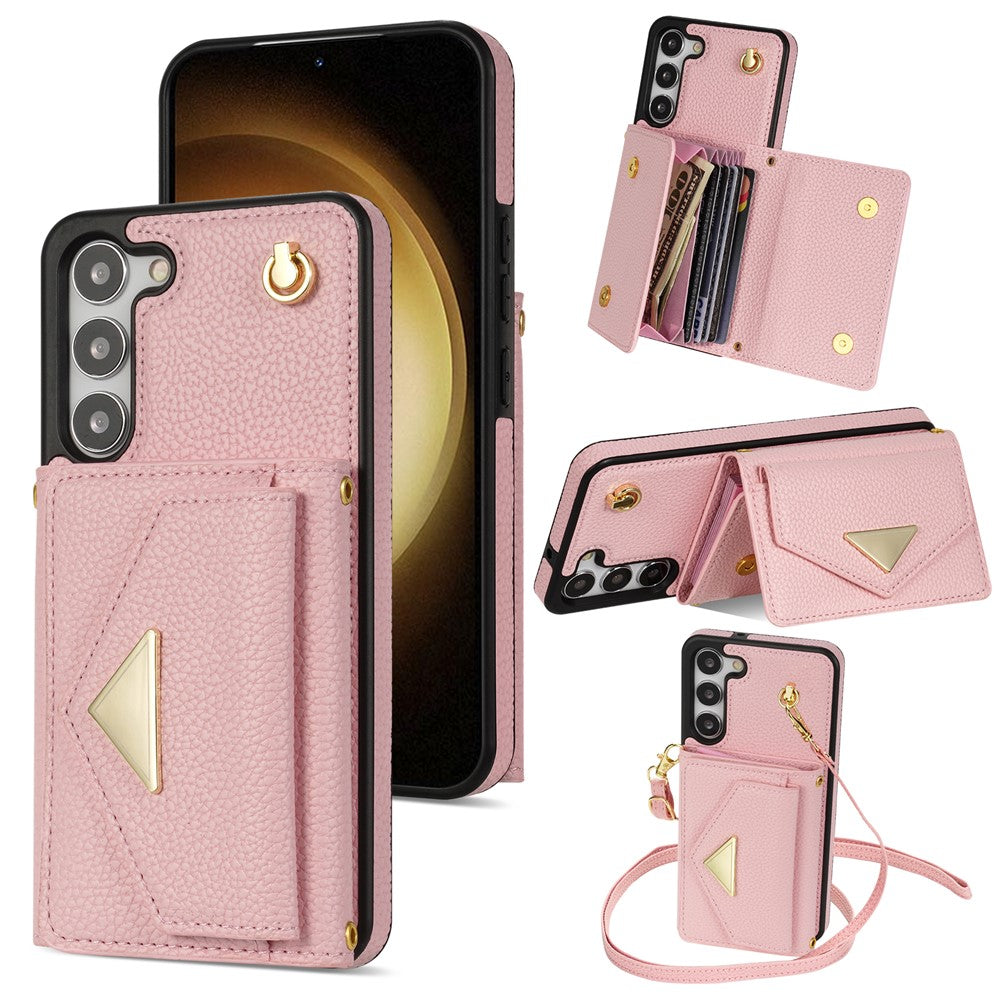 For Samsung Galaxy S23+ Case Organ Card Bag PU Leather+TPU Shell with Shoulder Strap