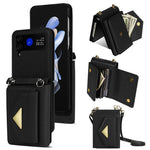 For Samsung Galaxy Z Flip4 5G Case Card Bag Leather+PC Drop-proof Cover with Shoulder Strap