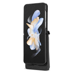 For Samsung Galaxy Z Flip4 5G Case Card Bag Leather+PC Drop-proof Cover with Shoulder Strap