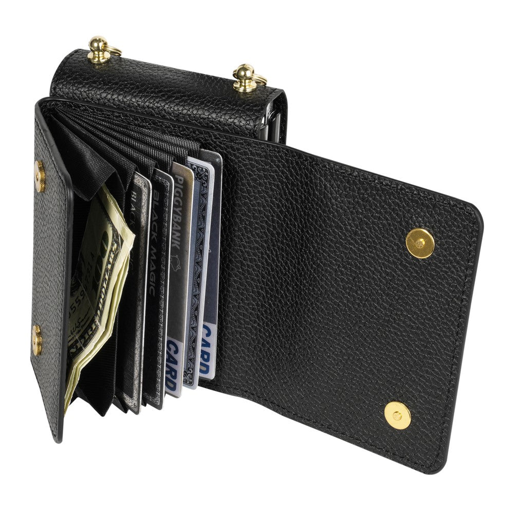 For Samsung Galaxy Z Flip4 5G Case Card Bag Leather+PC Drop-proof Cover with Shoulder Strap