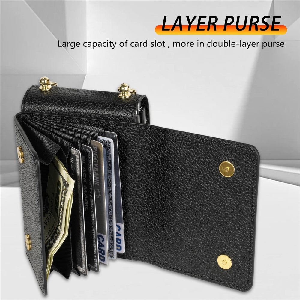 For Samsung Galaxy Z Flip4 5G Case Card Bag Leather+PC Drop-proof Cover with Shoulder Strap