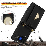 For Samsung Galaxy Z Flip4 5G Case Card Bag Leather+PC Drop-proof Cover with Shoulder Strap