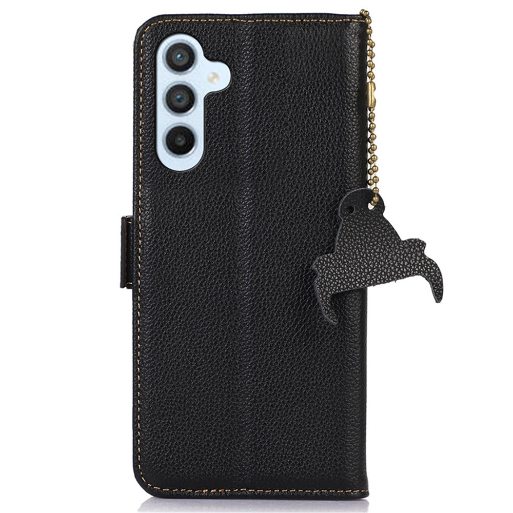 Til Samsung Galaxy A15 4G etui Ægte okselæder RFID Blokerende Pung Telefoncover