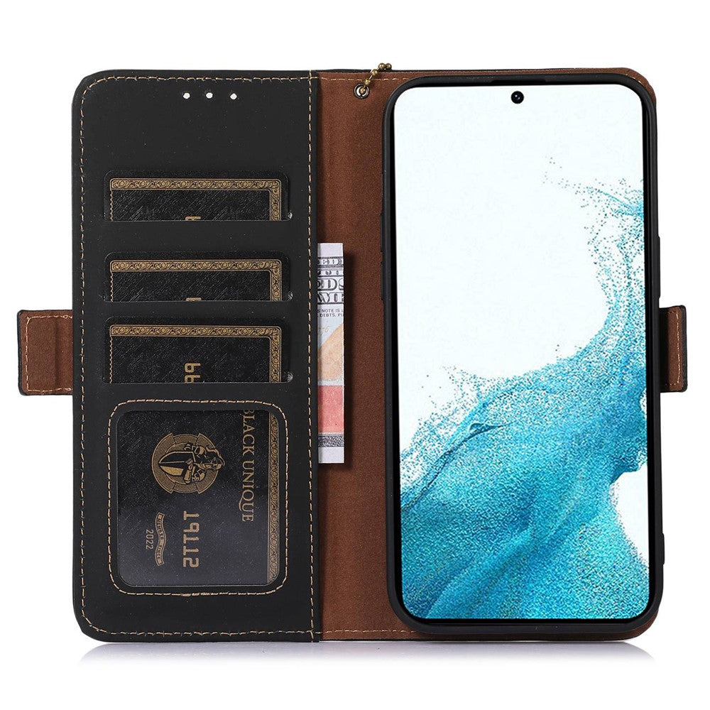 Til Samsung Galaxy A15 4G etui RFID-blokerende ægte okselæder tegnebog mobiltelefoncover