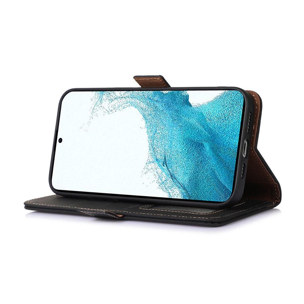 Til Samsung Galaxy A15 4G etui RFID-blokerende ægte okselæder tegnebog mobiltelefoncover