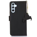 Til Samsung Galaxy A15 4G etui RFID-blokerende ægte okselæder tegnebog mobiltelefoncover