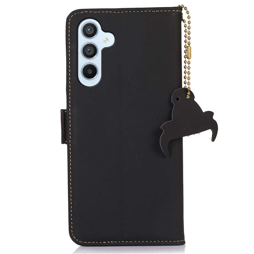 Til Samsung Galaxy A15 4G etui RFID-blokerende ægte okselæder tegnebog mobiltelefoncover