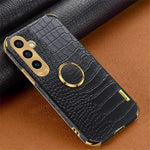 For Samsung Galaxy S23 FE Case Ring Kickstand Crocodile Texture Leather+TPU Phone Cover
