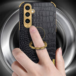 For Samsung Galaxy S23 FE Case Ring Kickstand Crocodile Texture Leather+TPU Phone Cover