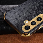 For Samsung Galaxy S23 FE Case Ring Kickstand Crocodile Texture Leather+TPU Phone Cover
