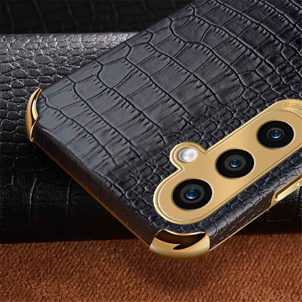 For Samsung Galaxy S23 FE Case Ring Kickstand Crocodile Texture Leather+TPU Phone Cover