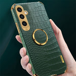 For Samsung Galaxy S23 FE Case Ring Kickstand Crocodile Texture Leather+TPU Phone Cover