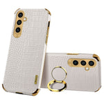 For Samsung Galaxy S23 FE Case Ring Kickstand Crocodile Texture Leather+TPU Phone Cover