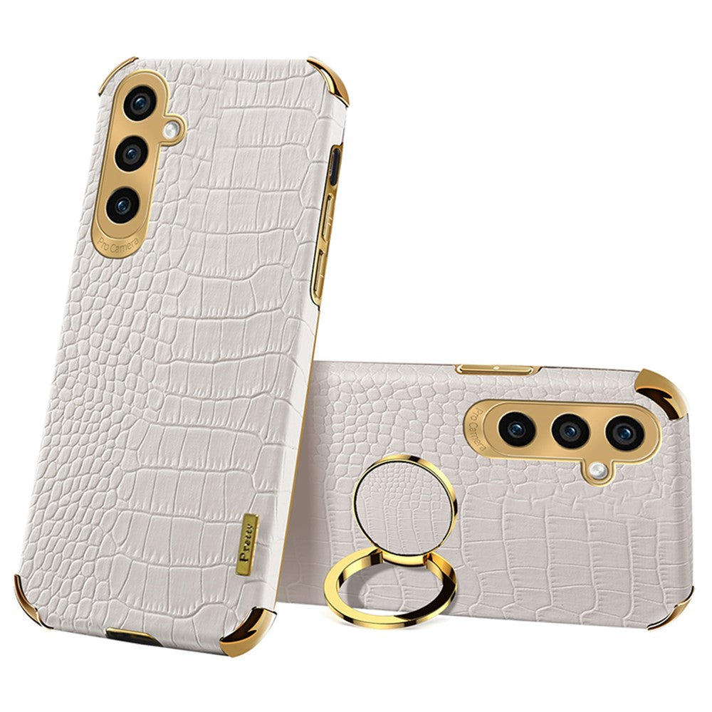 For Samsung Galaxy S23 FE Case Ring Kickstand Crocodile Texture Leather+TPU Phone Cover
