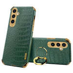 For Samsung Galaxy S23 FE Case Ring Kickstand Crocodile Texture Leather+TPU Phone Cover