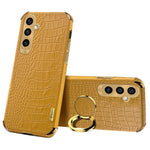 For Samsung Galaxy S23 FE Case Ring Kickstand Crocodile Texture Leather+TPU Phone Cover