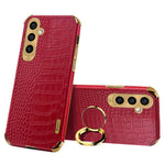 For Samsung Galaxy S23 FE Case Ring Kickstand Crocodile Texture Leather+TPU Phone Cover