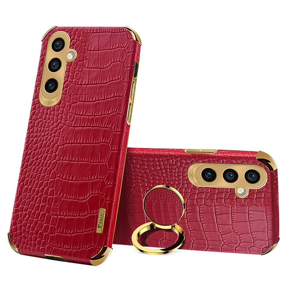 For Samsung Galaxy S23 FE Case Ring Kickstand Crocodile Texture Leather+TPU Phone Cover