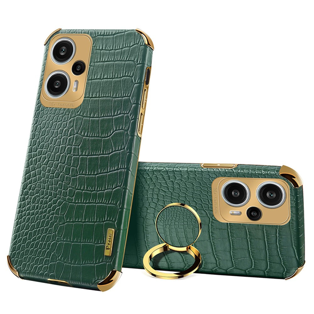 For Xiaomi Redmi Note 12 Turbo / Poco F5 5G Case Crocodile Texture Leather+TPU Back Shell with Ring Kickstand