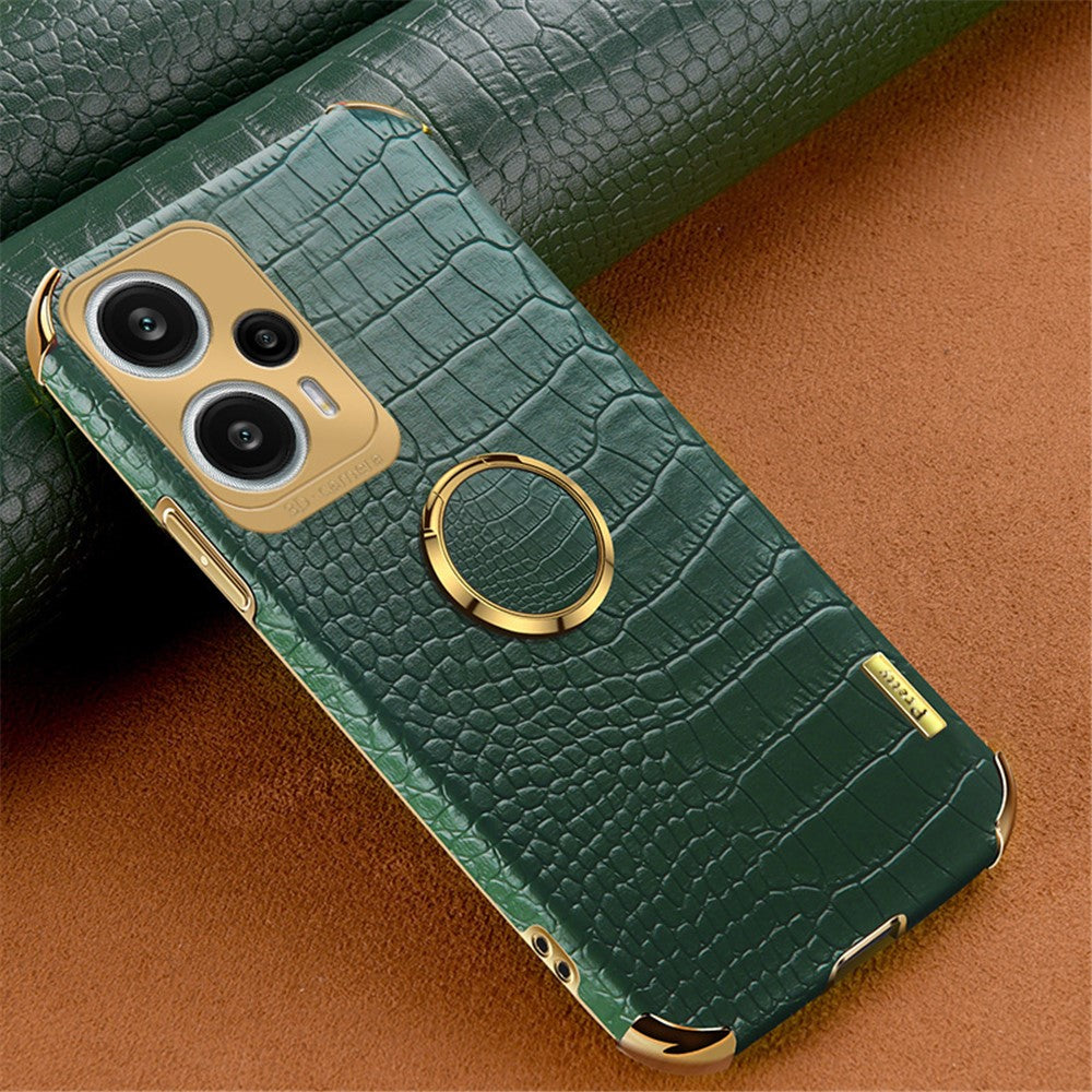 For Xiaomi Redmi Note 12 Turbo / Poco F5 5G Case Crocodile Texture Leather+TPU Back Shell with Ring Kickstand