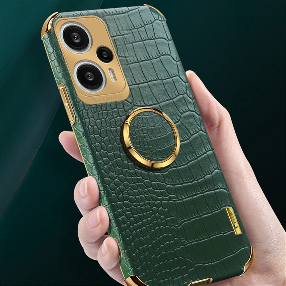 For Xiaomi Redmi Note 12 Turbo / Poco F5 5G Case Crocodile Texture Leather+TPU Back Shell with Ring Kickstand