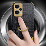For Xiaomi Redmi Note 12 Turbo / Poco F5 5G Case Crocodile Texture Leather+TPU Back Shell with Ring Kickstand