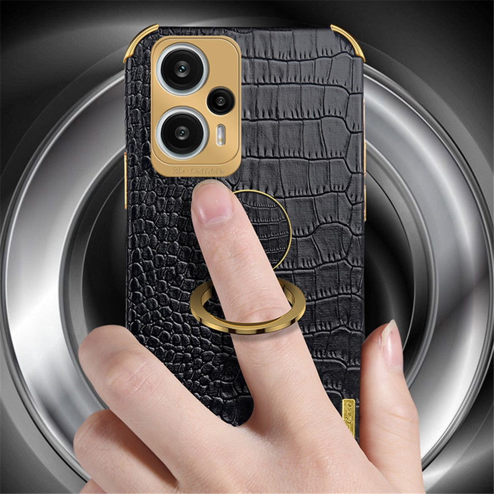 For Xiaomi Redmi Note 12 Turbo / Poco F5 5G Case Crocodile Texture Leather+TPU Back Shell with Ring Kickstand