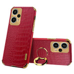 For Xiaomi Redmi Note 12 Turbo / Poco F5 5G Case Crocodile Texture Leather+TPU Back Shell with Ring Kickstand